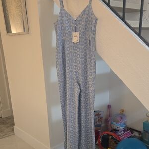 Blue Floral Print Sleeveless Jumpsuit